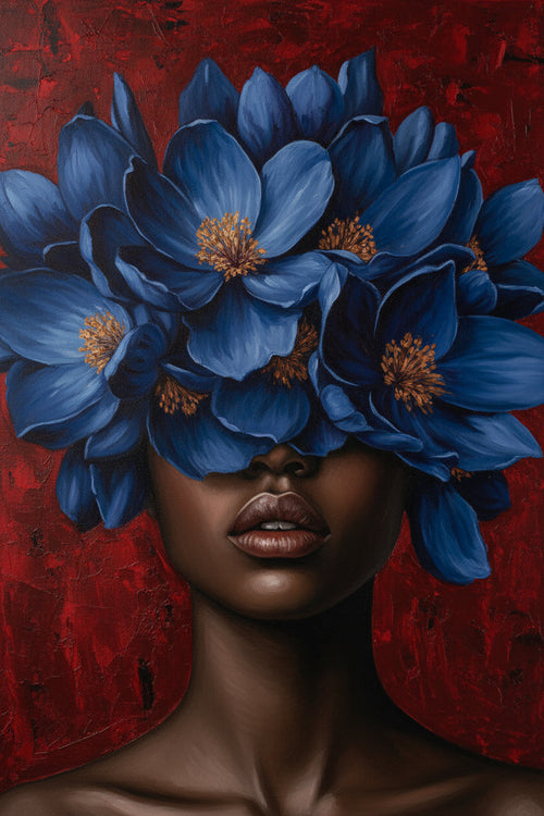 Woman, Blue Flower Headdress (Board Canvas)