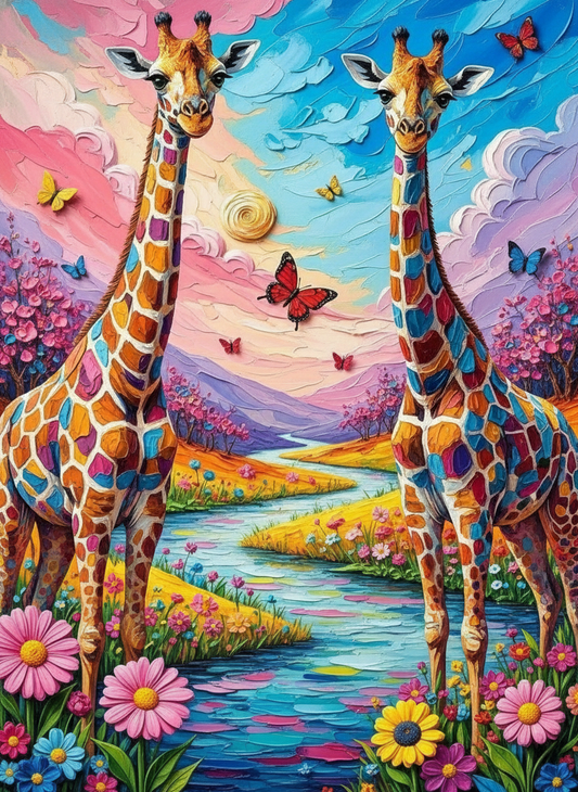 Giraffes beneath Painted Skies (Board Canvas)
