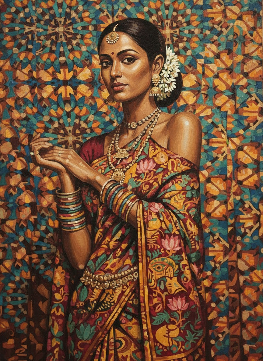 Golden Saree Elegance (Board Canvas)