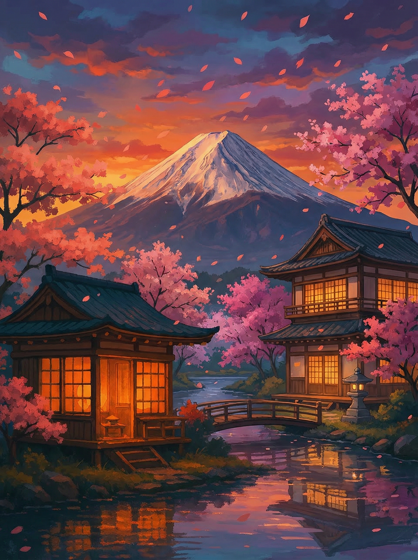 Mt. Fuji Cherry Blossom Evening (Board Canvas)
