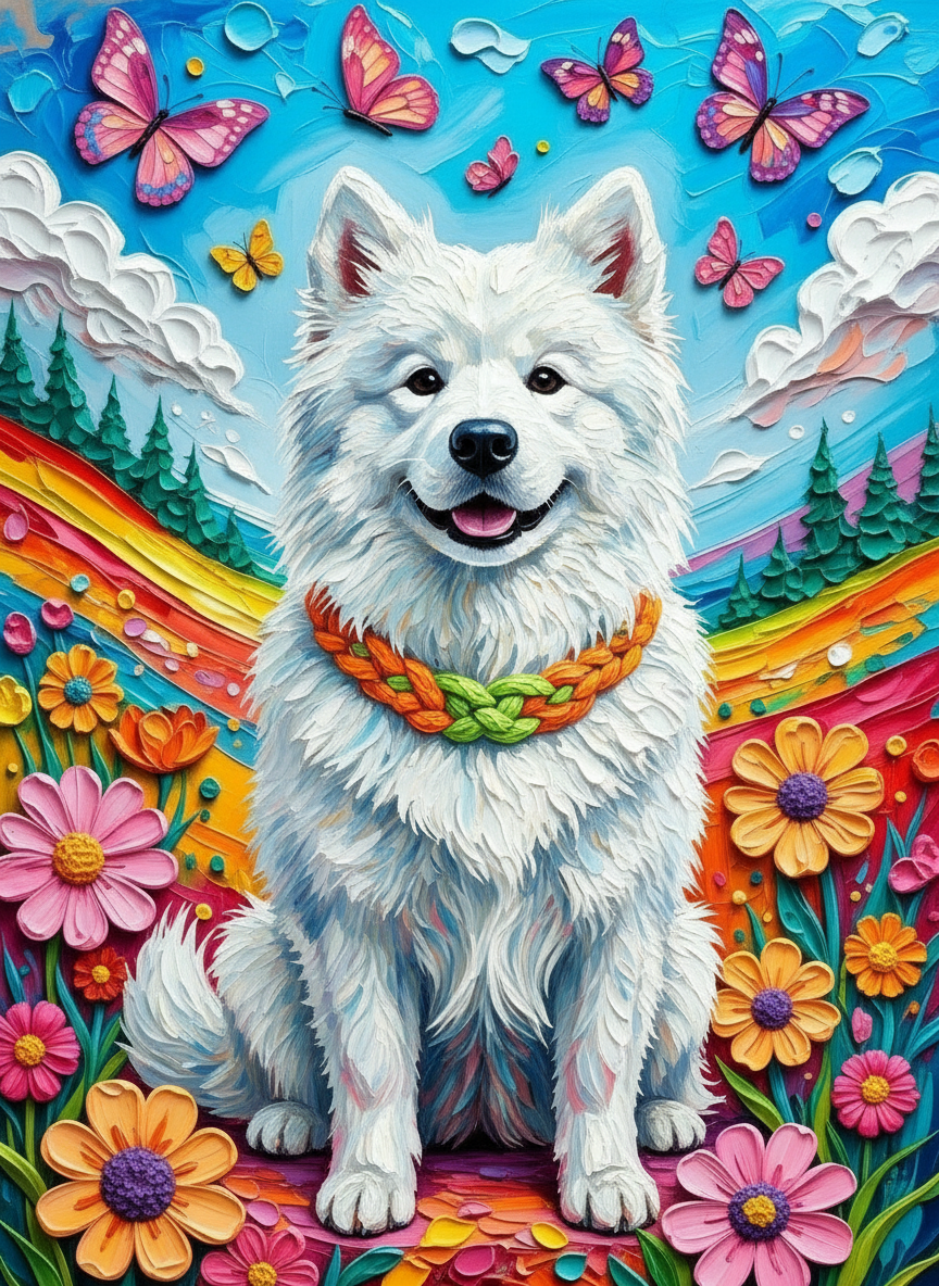 White Samoyed in Bloom (Board Canvas)