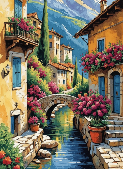 Tuscan Bridgeway (100 Color Diamond Painting) Diamond Painting kit
