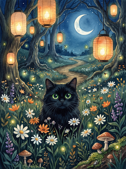 Moonlit Meadow Kitty (Diamond Painting) Diamond Painting kit