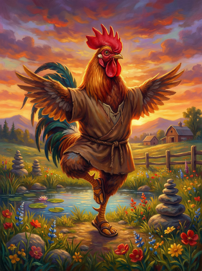 Zen Rooster at Sunrise