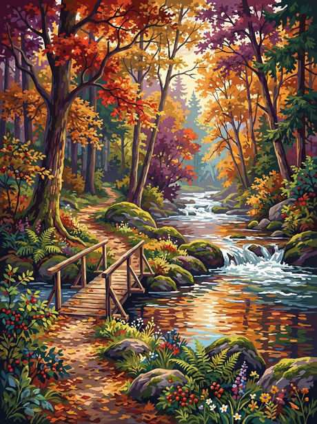 Autumn Forest Bridge (Diamond Painting) Diamond Painting kit