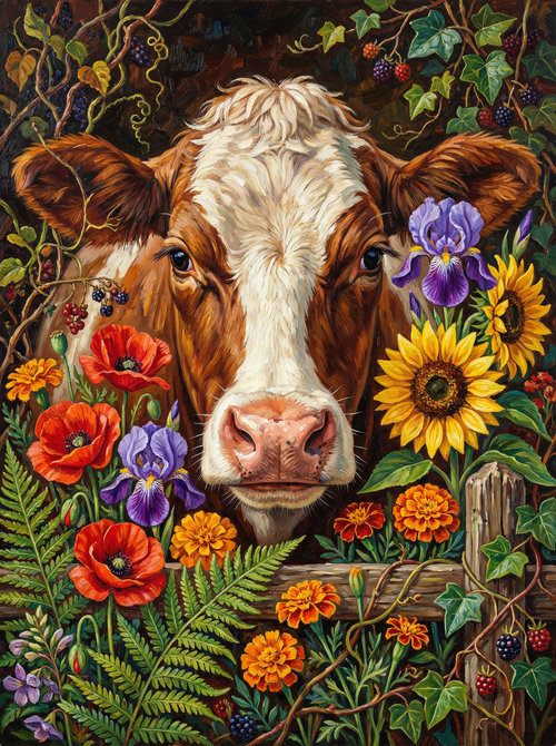 Meadow Bloom Cow (100 Color Diamond Painting)