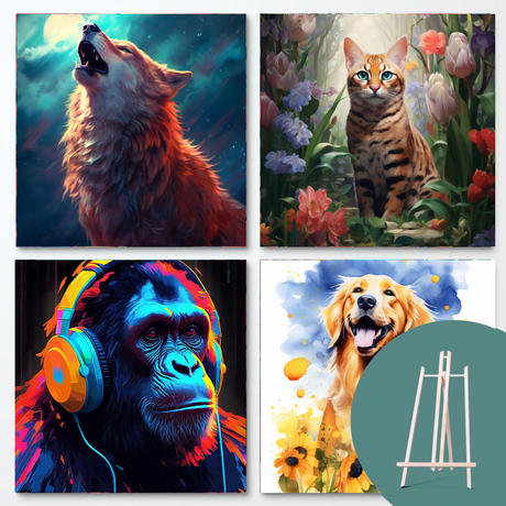 Animal Bundle II (4 Designs + Free Easel) People Paint by Numbers kit