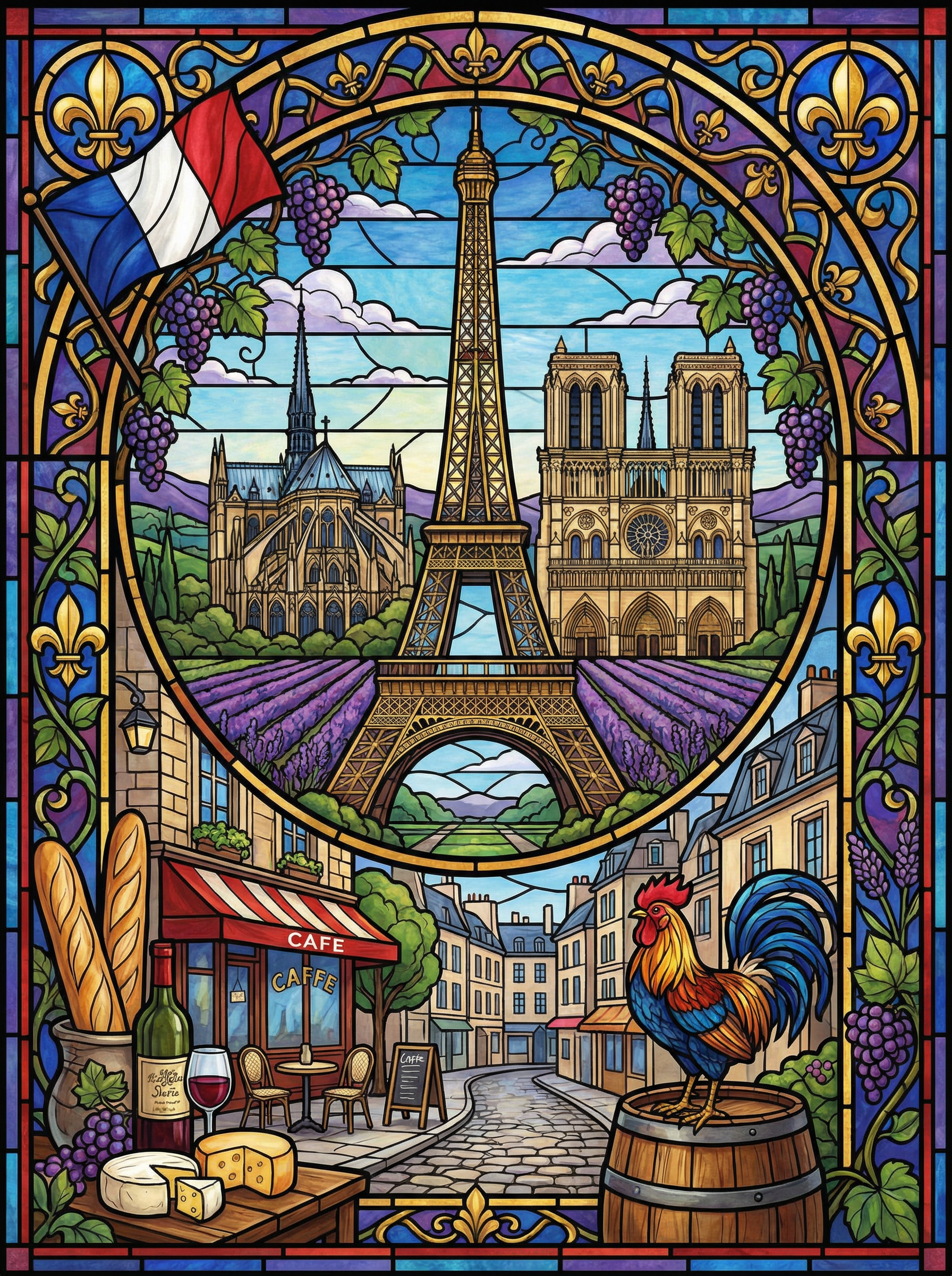 Paris Morning Rooster (100 Color Diamond Painting) Diamond Painting kit