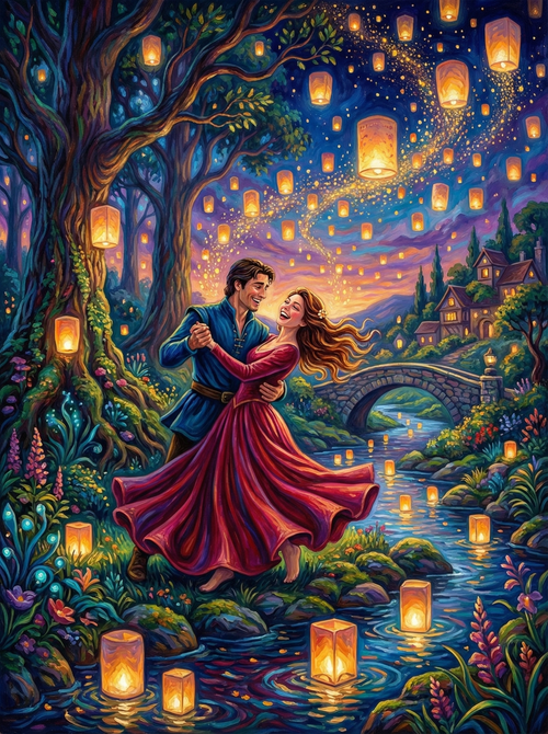 Lanternlit Forest Waltz (100 Color Diamond Painting)