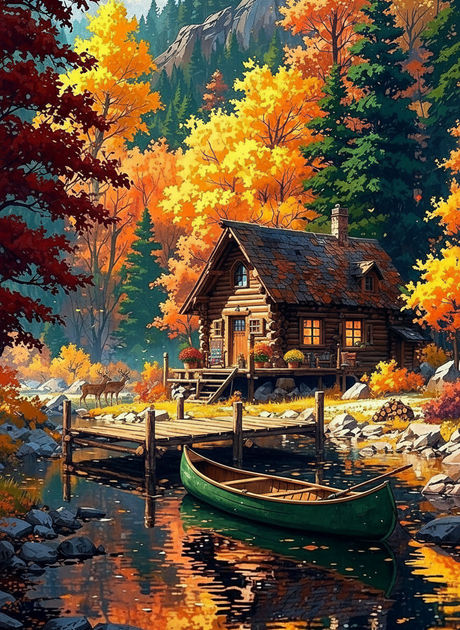 Autumn Cabin (100 Color Diamond Painting) Diamond Painting kit