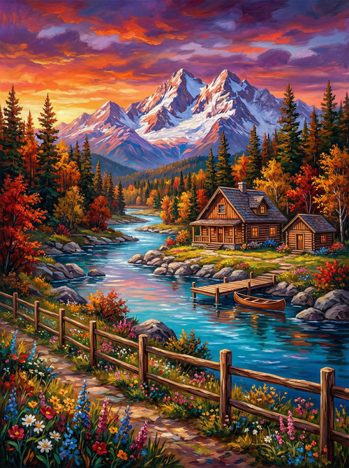 Alpine Cabin Glow ll (Board Canvas)