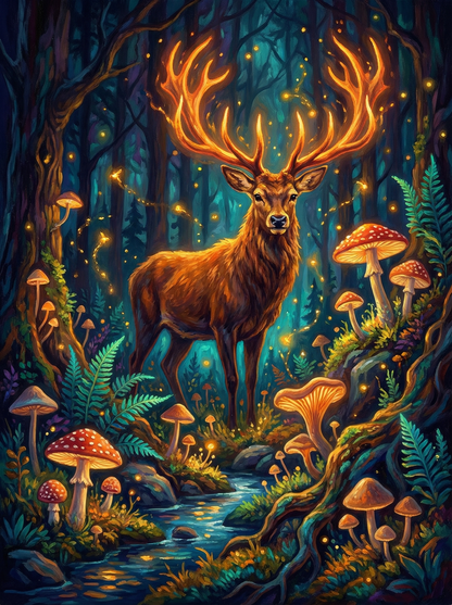 Enchanted Forest Deer (100 Color Diamond Painting)