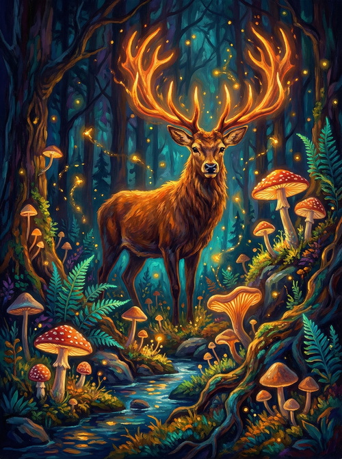 Enchanted Forest Deer (100 Color Diamond Painting)