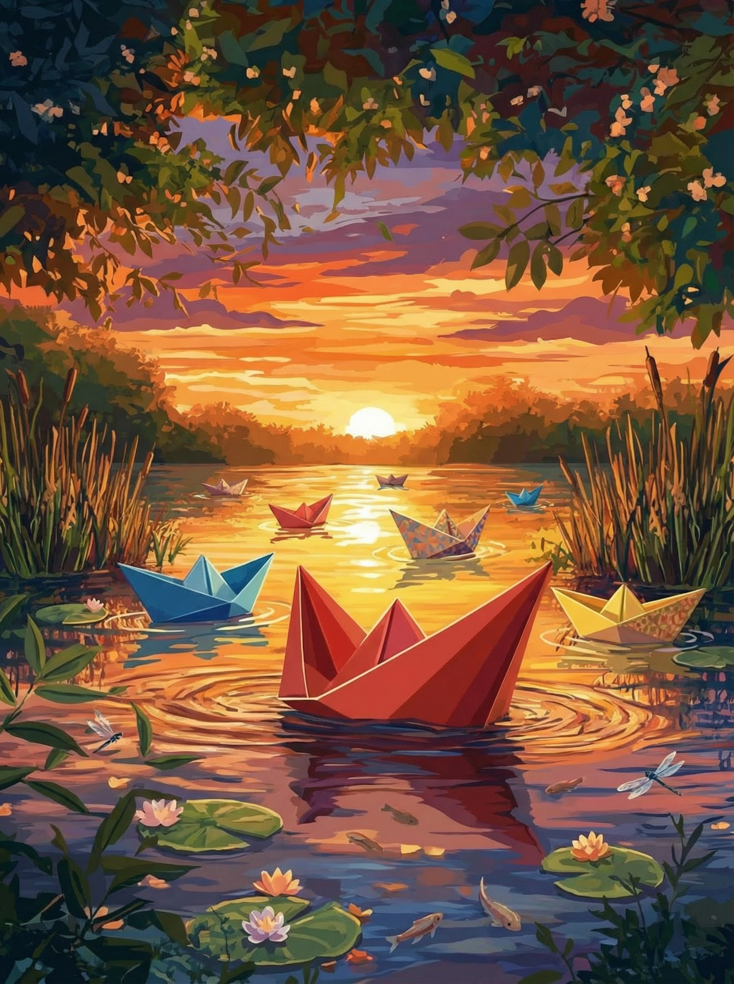 Sunset Paper Boats l