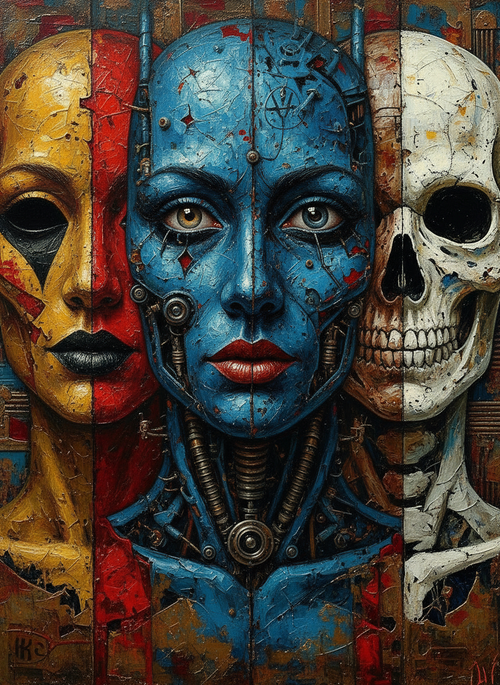 Faces of Machine and Mortality (Board Canvas)