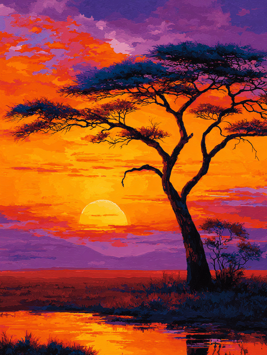 Acacia Tree Sunset (Diamond Painting) Diamond Painting kit