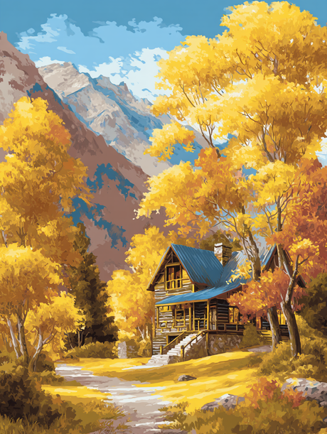 Autumn Cabin Mountain View (Diamond Painting) Diamond Painting kit