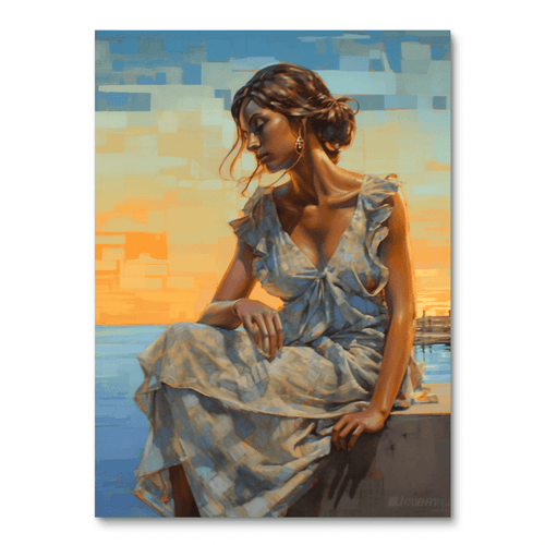 Woman Sitting by the Water (Board Canvas)