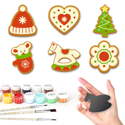 Rocking Horse and Heart Cookies fridge magnets – Six iced cookies: red knit hat, heart, Christmas tree, mouse in a mitten, rocking horse and flower
