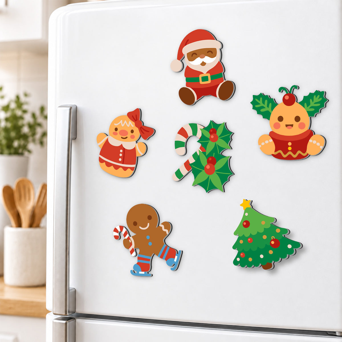 Skating Gingerbread and Santa fridge magnets – image 3