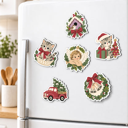 Cherub and Kitten Holly Wreaths fridge magnets – image 3