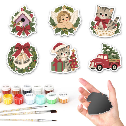 Cherub and Kitten Holly Wreaths fridge magnets – Six vintage festive designs: birdhouse, cherub, kitten in a basket, bell wreath, kitten with gift, red truck with tree