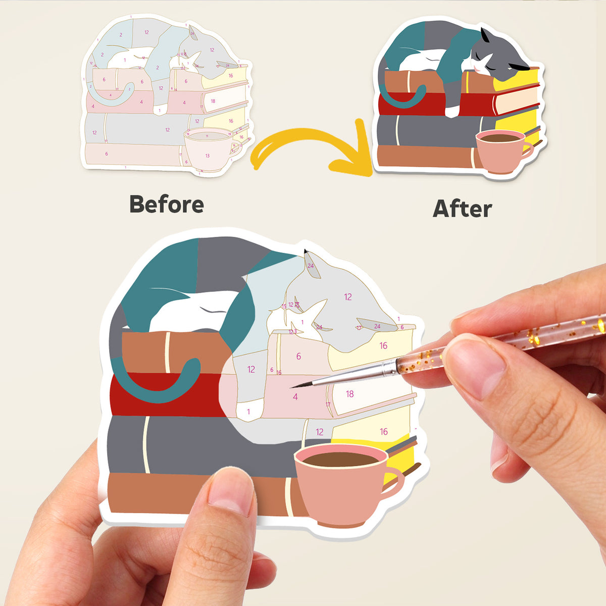 Book-Stack Catnap with Tea fridge magnets – image 2