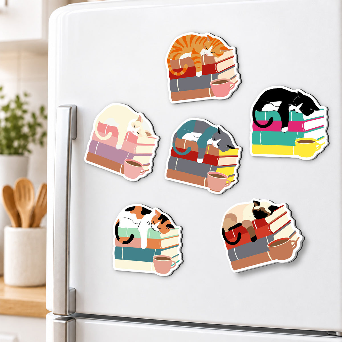 Book-Stack Catnap with Tea fridge magnets – image 3