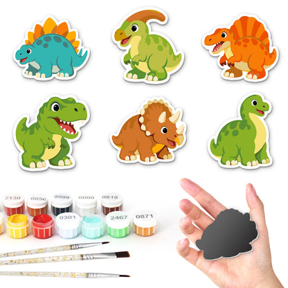 Stegosaurus and Triceratops Crew fridge magnets – Six cartoon dinosaurs: stegosaurus, parasaurolophus, spinosaurus, T. rex, triceratops and a long-necked sauropod