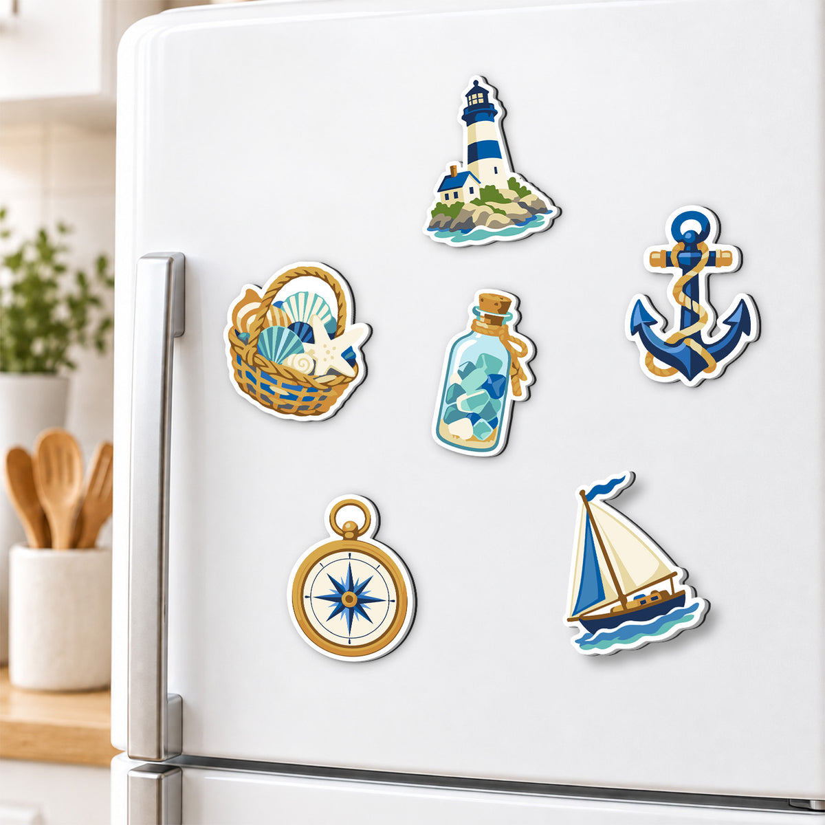 Seaside Lighthouse and Compass fridge magnets – image 3
