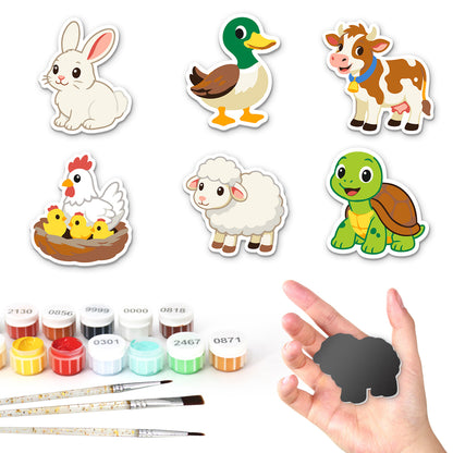 Mallard and Mother Hen Farm fridge magnets – Six farm and pond animals: a white bunny, a mallard duck, a cow, a hen with chicks, a sheep and a turtle