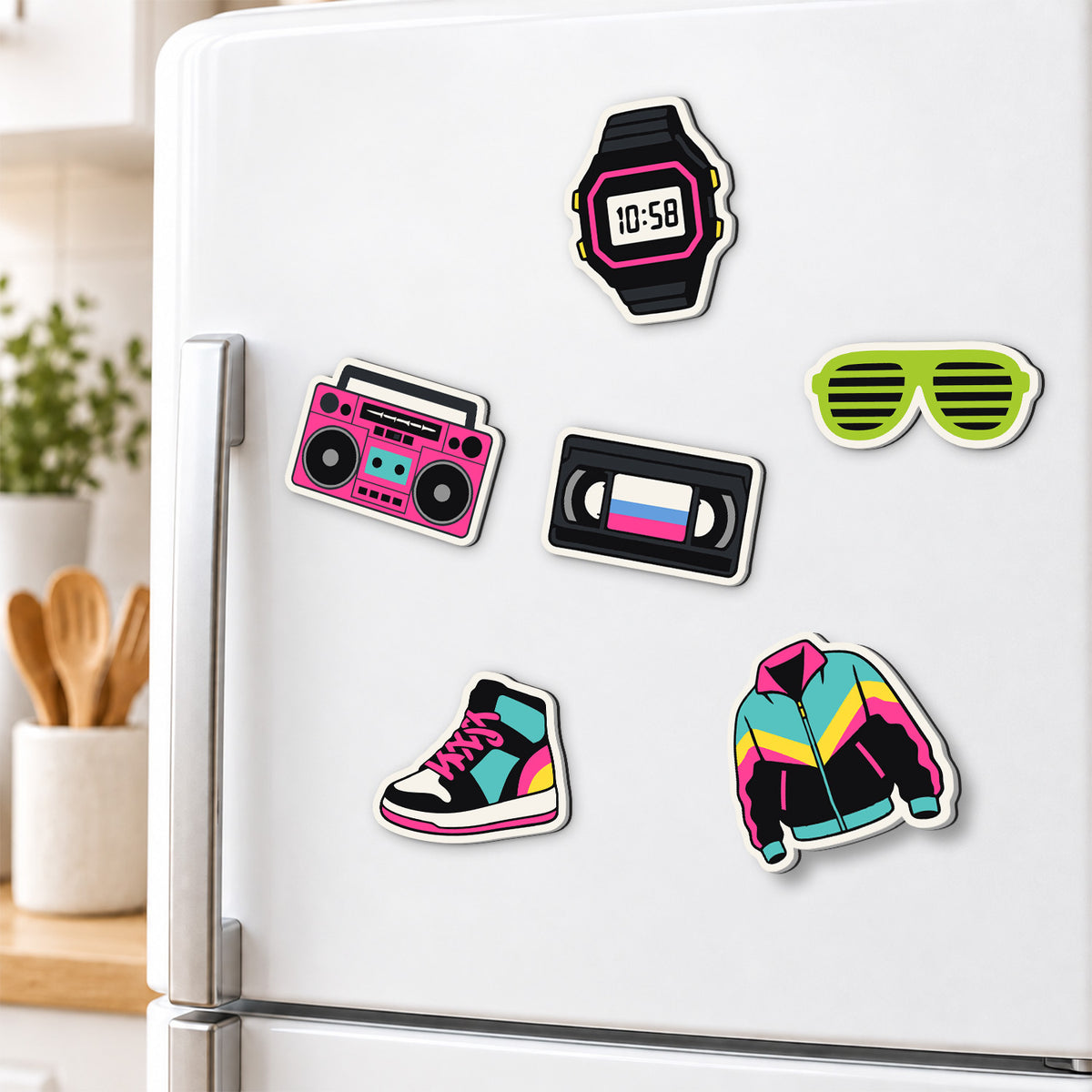 Neon Boombox and VHS Throwback fridge magnets – image 3