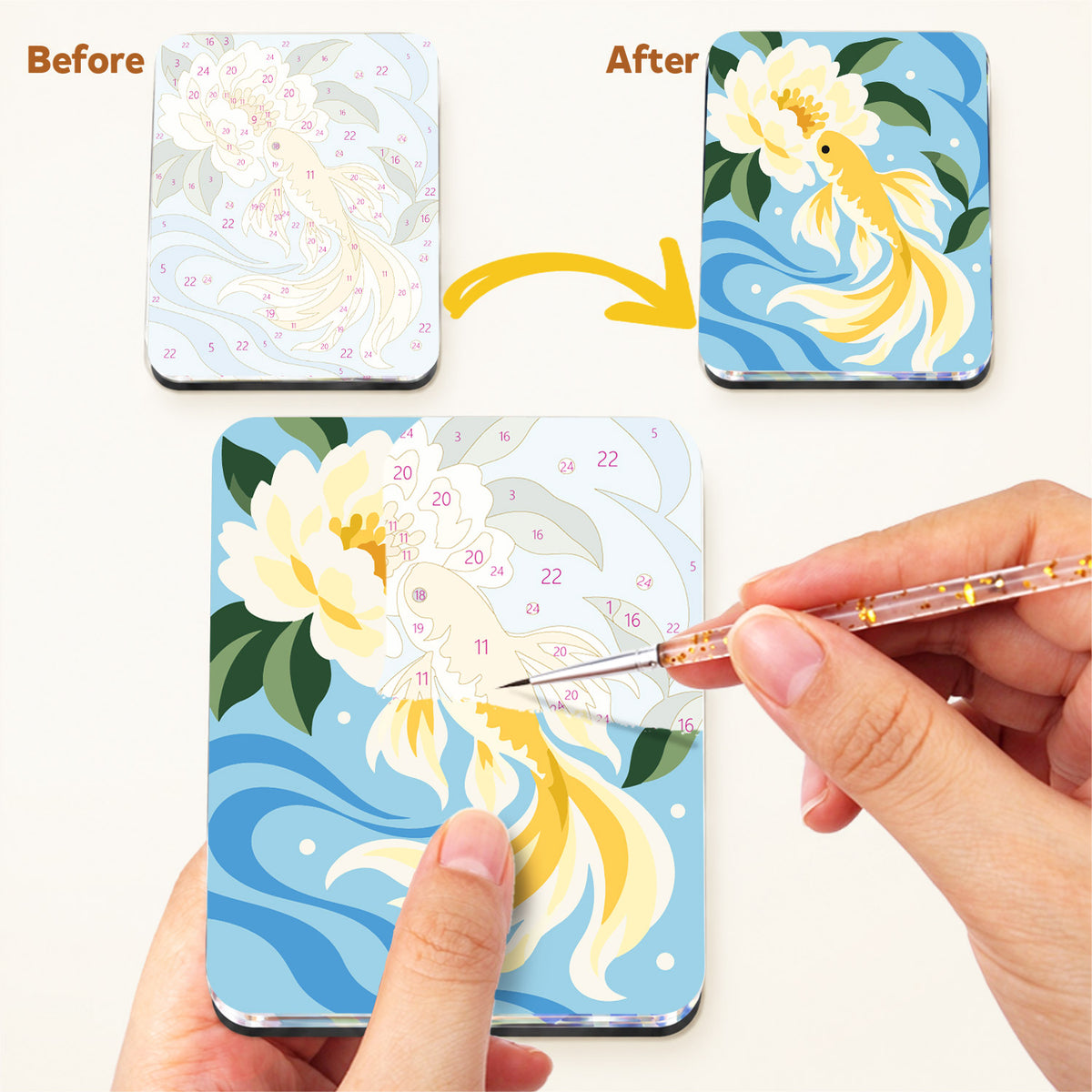 Goldfish and White Peonies fridge magnets – image 3