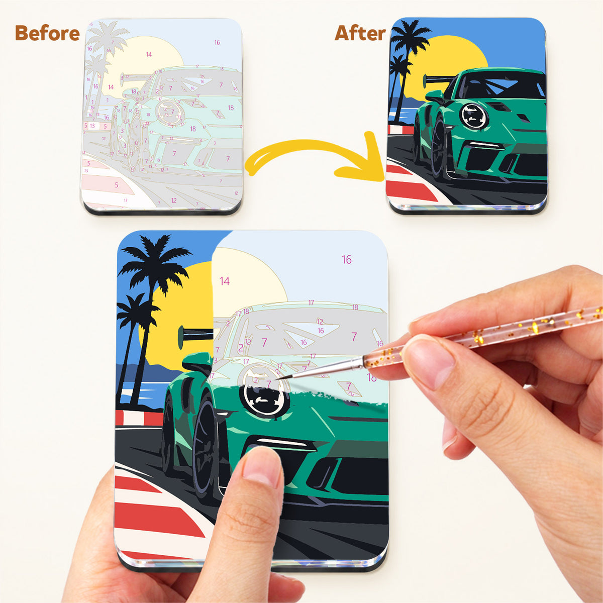 Palm-Lined Racetrack Supercars fridge magnets – image 3