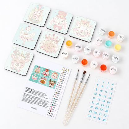 Sugar Plum Nutcracker Pals fridge magnets – what's in the kit: the 6 magnet tiles, numbered paints, brushes, layout sheet and stickers