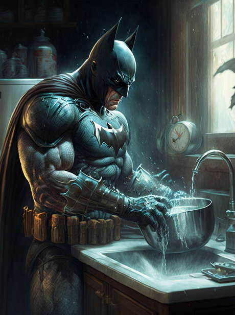Batman Doing the Dishes