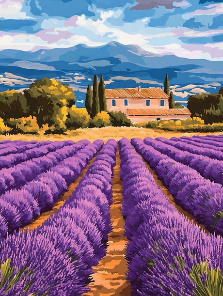 Blooming Lavender Rural Scene (Diamond Painting) Diamond Painting kit