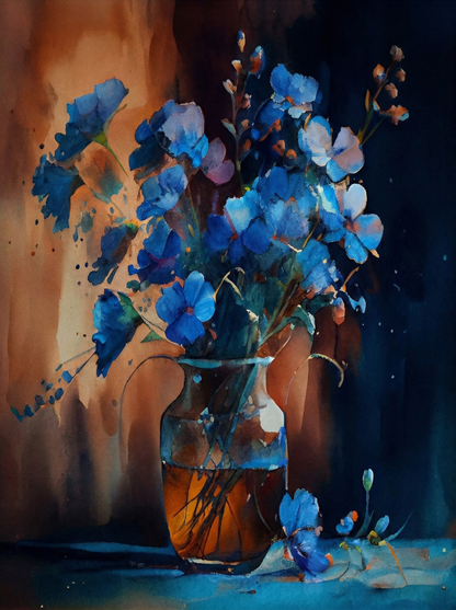 Blue Flowers in Vase II (Paint by Numbers)