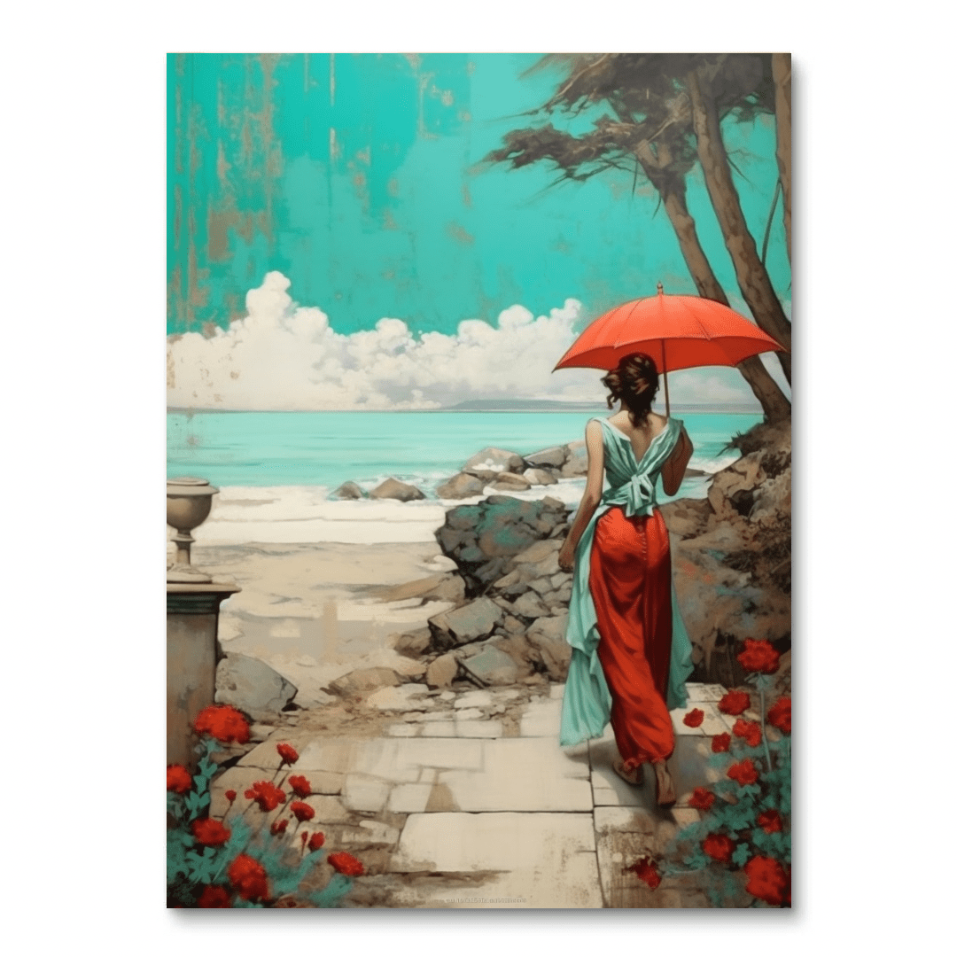 Woman Walking to the Beach (Board Canvas)