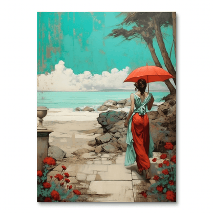 Woman Walking to the Beach (Board Canvas)
