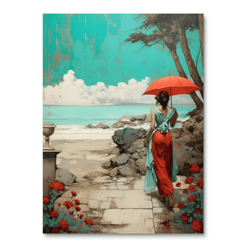 Woman Walking to the Beach (Board Canvas)