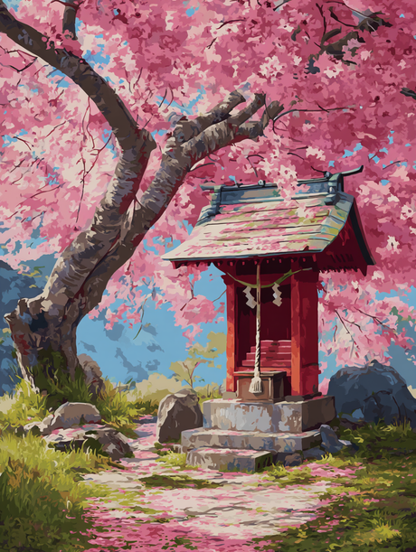 Cherry Blossom Japanese Shrine (Diamond Painting) Diamond Painting kit