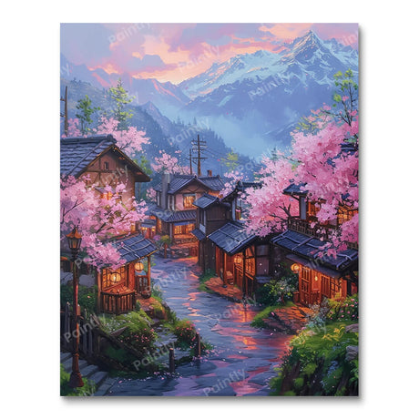 Cherry Blossom Village (Diamond Painting) Diamond Painting kit