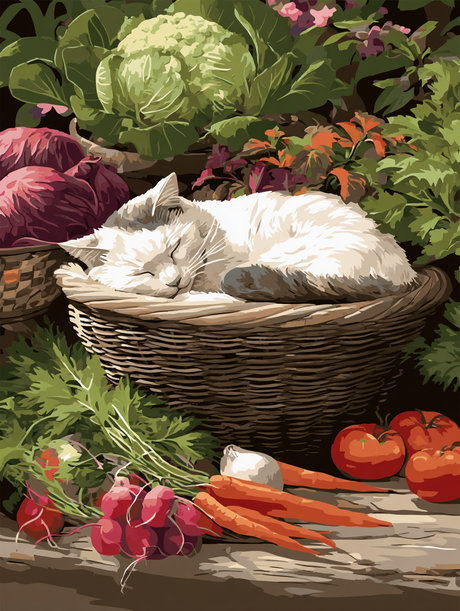 Cozy Cat Amongst Vegetables (Diamond Painting) Diamond Painting kit