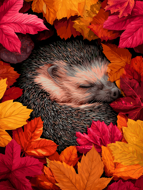 Cozy Hedgehog Leaf Bed (Diamond Painting) Diamond Painting kit