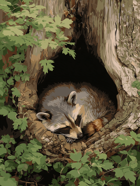 Cozy Raccoon Tree Shelter (Diamond Painting) Diamond Painting kit
