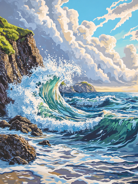 Crashing Waves Rocky Coastline (Diamond Painting) Diamond Painting kit