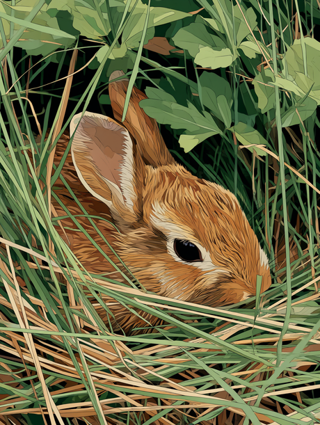 Cute Rabbit Grass Hiding (Diamond Painting) Diamond Painting kit