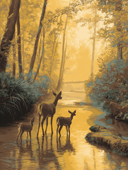 Deer Family Forest Stream (Paint by Numbers)