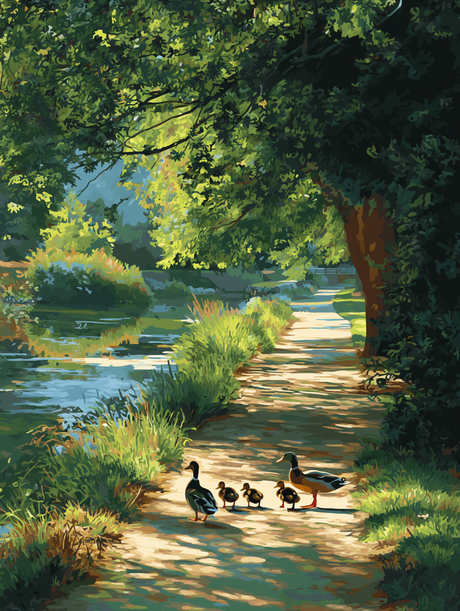 Ducks Path Shaded River (Diamond Painting) Diamond Painting kit